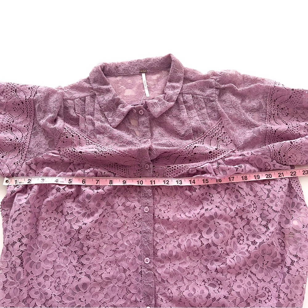 Free People Out West Lace Blouse NWT Lilac Sheer Button Front Top S - Picture 14 of 17